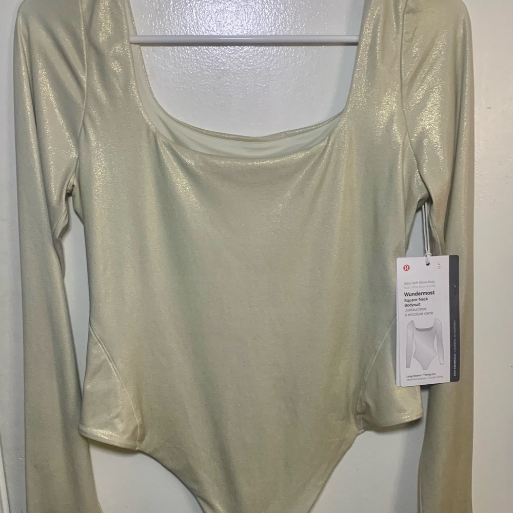 Lululemon‎ Wundermost Square-Neck Bodysuit L/S*Shine* Ultra Soft Nulu Size L NWT